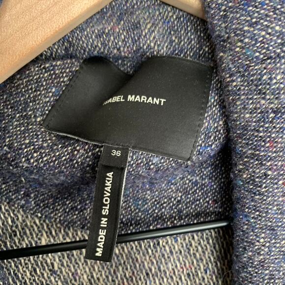 Isabel Marant Draped Coat Virgin Wool Blue Oversized Longsleeve Womens Size 36 - Picture 15 of 15